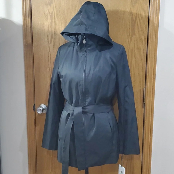 Calvin Klein nwt black lightweight mid length belted hooded jacket - Picture 1 of 8